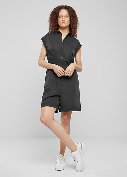 Urban Classics Damen Viskose Twill Jumpsuit mit Knopfleiste schwarz