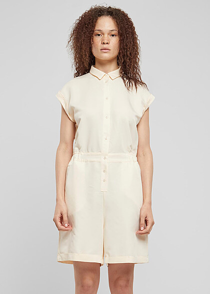 Urban Classics Damen Viskose Twill Jumpsuit mit Knopfleiste whitesand beige