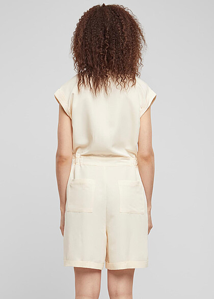 Urban Classics Damen Viskose Twill Jumpsuit mit Knopfleiste whitesand beige