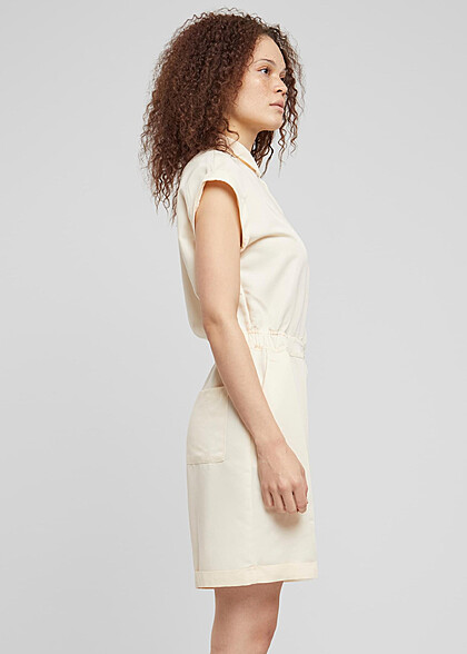 Urban Classics Damen Viskose Twill Jumpsuit mit Knopfleiste whitesand beige