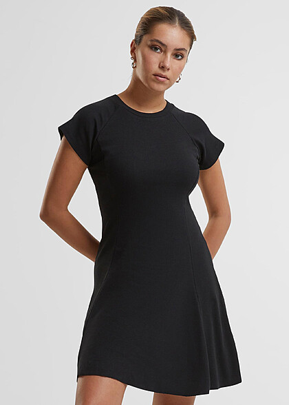 Urban Classics Damen Mini Rib Skaterkleid schwarz