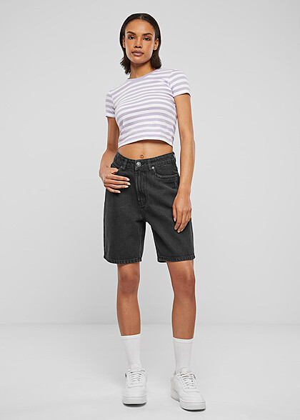 Urban Classics Damen 90s Bermuda Jeans-Shorts washed schwarz