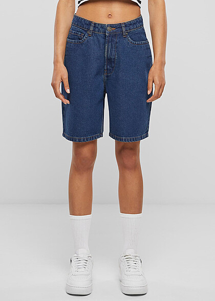 Urban Classics Damen 90s Bermuda Jeans-Shorts mid indigo washed blau