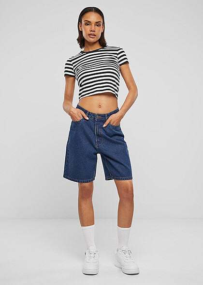 Urban Classics Damen 90s Bermuda Jeans-Shorts mid indigo washed blau