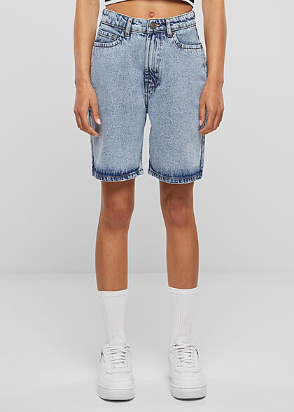Urban Classics Damen 90s Bermuda Jeans-Shorts washed hell blau