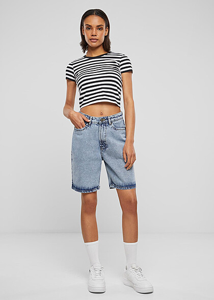 Urban Classics Damen 90s Bermuda Jeans-Shorts washed hell blau