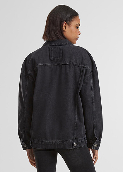 Urban Classics Damen 90s Oversized Jeansjacke mit Knopfleiste washed schwarz