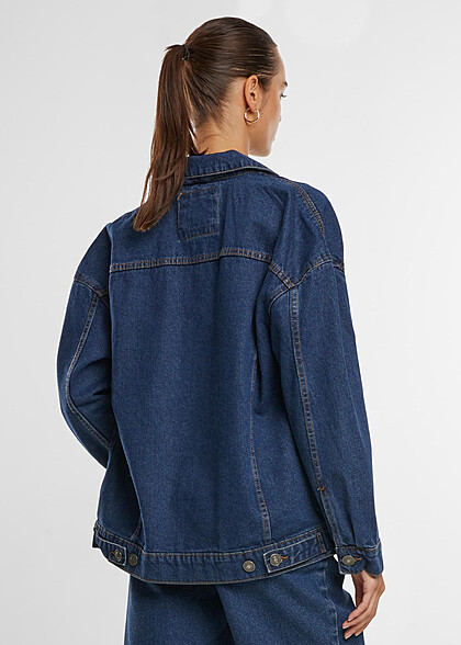 Urban Classics Damen 90s Oversized Jeansjacke mit Knopfleiste washed blau