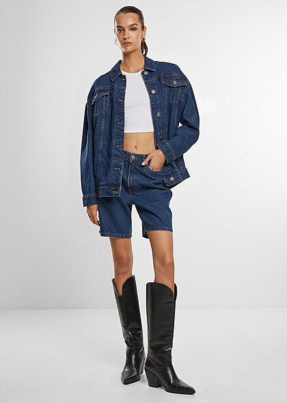 Urban Classics Damen 90s Oversized Jeansjacke mit Knopfleiste washed blau