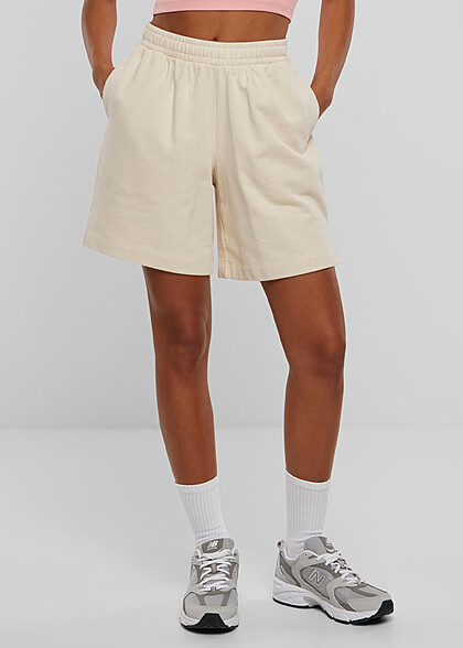 Urban Classics Damen Organic Terry Bermuda Shorts mit 3-Pockets whitesand beige