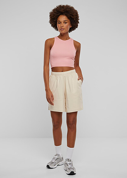 Urban Classics Damen Organic Terry Bermuda Shorts mit 3-Pockets whitesand beige