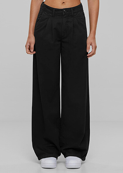 Urban Classics Damen Organic Stoffhose mit Falten-Details schwarz