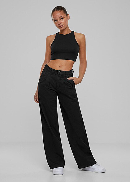Urban Classics Damen Organic Stoffhose mit Falten-Details schwarz