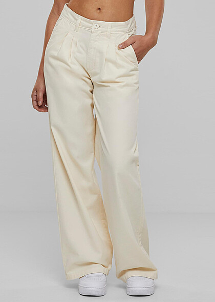 Urban Classics Damen Organic Stoffhose mit Falten-Details whitesand beige