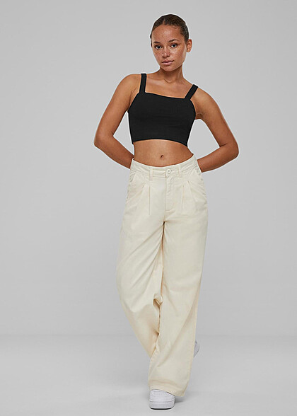 Urban Classics Damen Organic Stoffhose mit Falten-Details whitesand beige