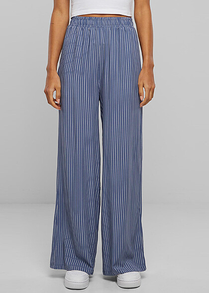 Urban Classics Damen Viskose Resort Hose mit Streifenmuster blau weiss