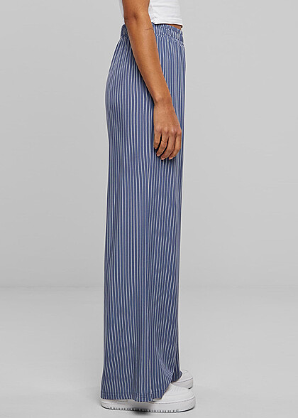Urban Classics Damen Viskose Resort Hose mit Streifenmuster blau weiss