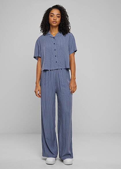 Urban Classics Damen Viskose Resort Hose mit Streifenmuster blau weiss