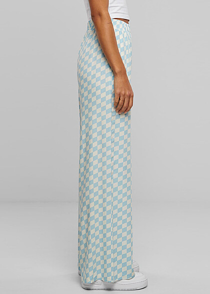 Urban Classics Damen Viskose Resort Hose mit Karomuster ocean hell blau weiss