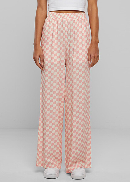 Urban Classics Damen Viskose Resort Hose mit Karomuster lemonade rosa weiss