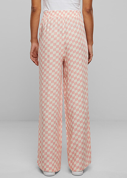 Urban Classics Damen Viskose Resort Hose mit Karomuster lemonade rosa weiss