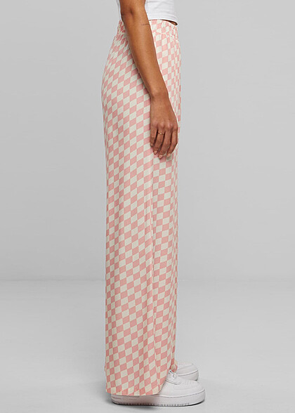 Urban Classics Damen Viskose Resort Hose mit Karomuster lemonade rosa weiss