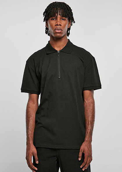 Urban Classics Herren Polo Shirt Oversized mit Zipper schwarz