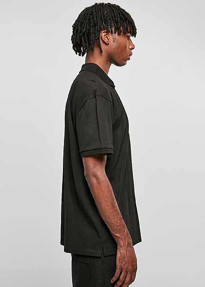 Urban Classics Herren Polo Shirt Oversized mit Zipper schwarz