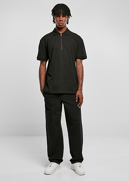 Urban Classics Herren Polo Shirt Oversized mit Zipper schwarz