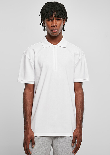Urban Classics Herren Polo Shirt Oversized mit Zipper weiss