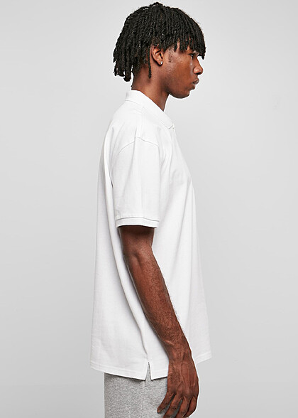 Urban Classics Herren Polo Shirt Oversized mit Zipper weiss
