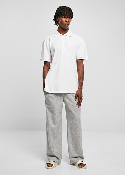 Urban Classics Herren Polo Shirt Oversized mit Zipper weiss