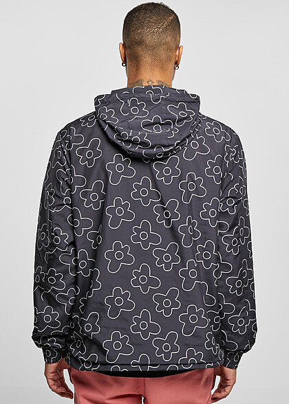 Urban Classics Herren Flower Print Windbreaker Pull-Over Jacke mit Kapuze schwarz