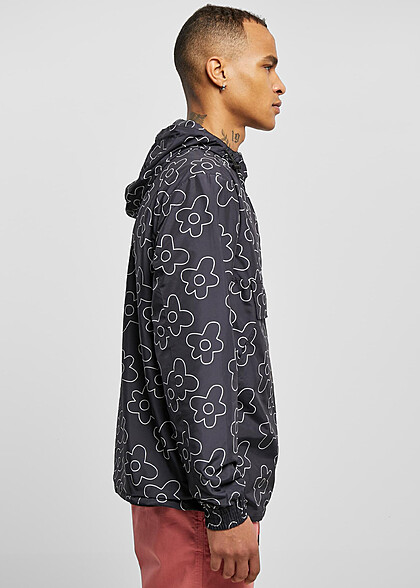 Urban Classics Herren Flower Print Windbreaker Pull-Over Jacke mit Kapuze schwarz