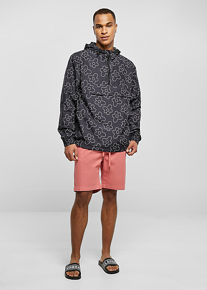 Urban Classics Herren Flower Print Windbreaker Pull-Over Jacke mit Kapuze schwarz