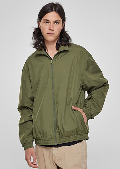 Urban Classics Herren Basic Loose Fit Trainingsjacke mit Zipper olive grün
