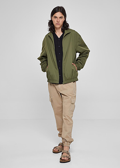 Urban Classics Herren Basic Loose Fit Trainingsjacke mit Zipper olive grün