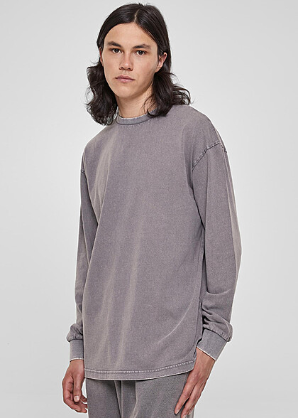 Urban Classics Herren Heavy Boxy Longsleeve Acid Wash asphalt grau