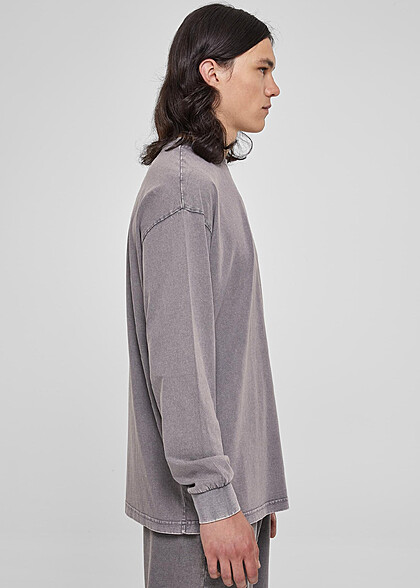 Urban Classics Herren Heavy Boxy Longsleeve Acid Wash asphalt grau