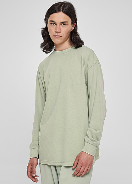 Urban Classics Herren Heavy Boxy Longsleeve Acid Wash vintage grün