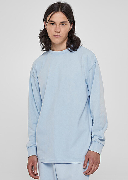 Urban Classics Herren Heavy Boxy Longsleeve Acid Wash baltic hell blau