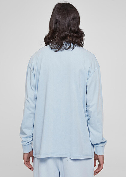 Urban Classics Herren Heavy Boxy Longsleeve Acid Wash baltic hell blau