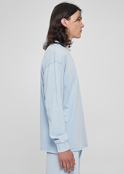 Urban Classics Herren Heavy Boxy Longsleeve Acid Wash baltic hell blau