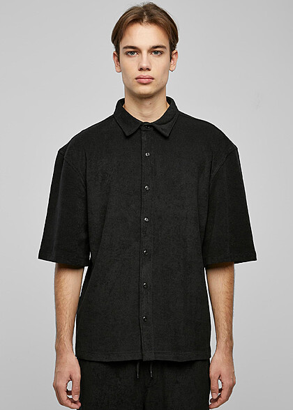 Urban Classics Herren Boxy Towl Hemd mit Knopfleiste schwarz
