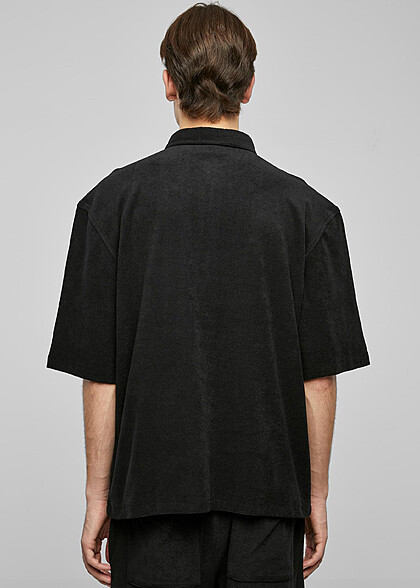 Urban Classics Herren Boxy Towl Hemd mit Knopfleiste schwarz