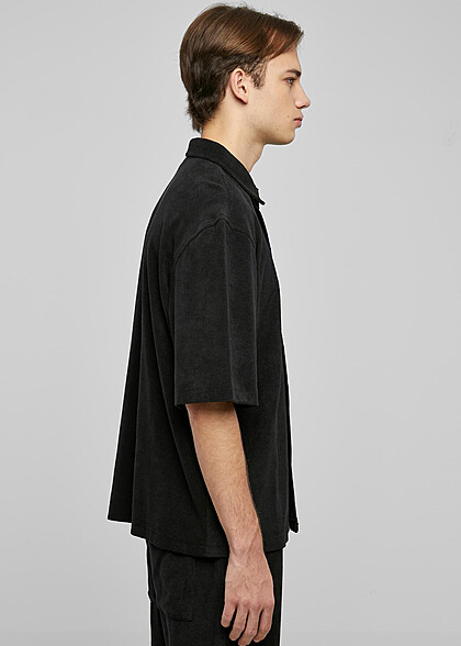 Urban Classics Herren Boxy Towl Hemd mit Knopfleiste schwarz