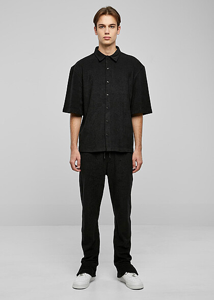 Urban Classics Herren Boxy Towl Hemd mit Knopfleiste schwarz
