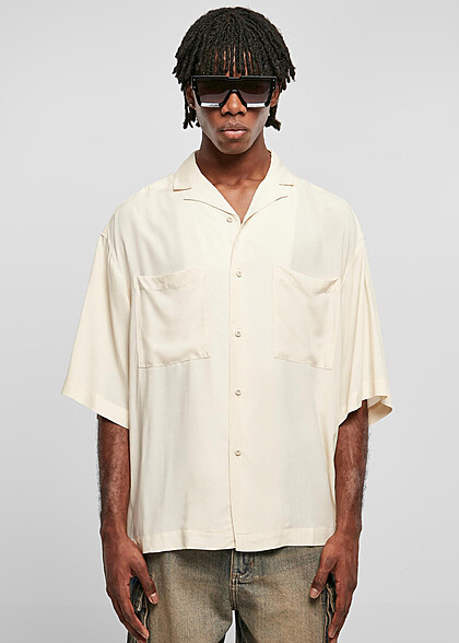 Urban Classics Herren Hemd Oversized Resort Shirt mit Brusttaschen whitesand beige