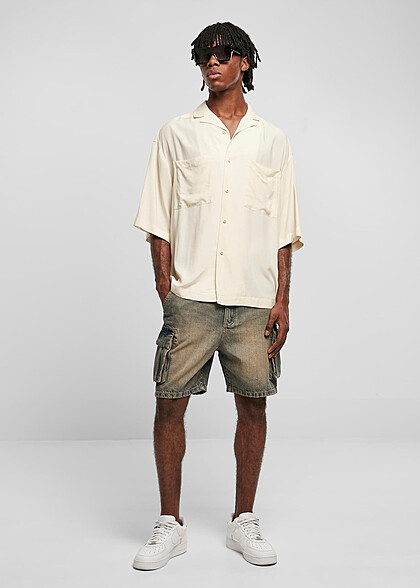 Urban Classics Herren Hemd Oversized Resort Shirt mit Brusttaschen whitesand beige