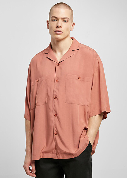 Urban Classics Herren Hemd Oversized Resort Shirt mit Brusttaschen terracotta rot